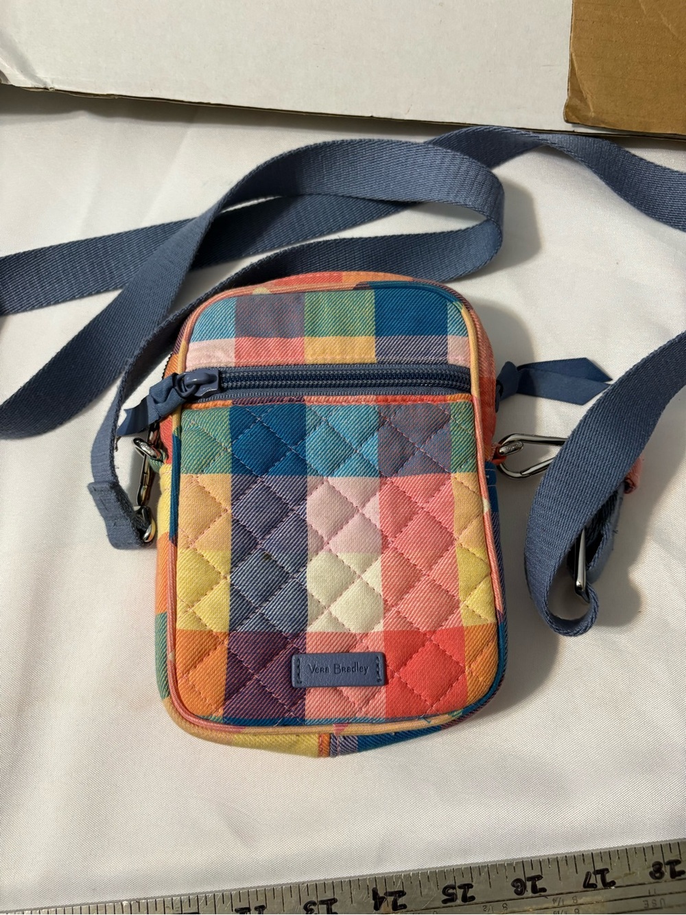 Vera Bradley Crossbody‎ or Belt Bag RFID Small pastel Plaid Quilted blue pink.